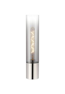 Luce Table Lamp With Tubular Glass, 1 x E27, Polished Nickel/Smoke Fade/Dark Grey Braided Cable