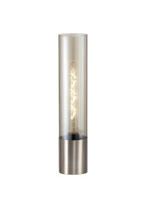 Luce Table Lamp With Tubular Glass, 1 x E27, Satin Nickel/Cognac/Clear PVC Cable