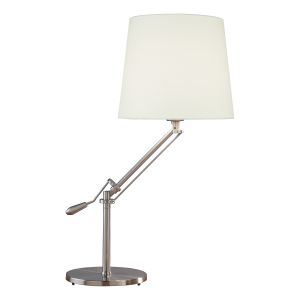 Infusion 1 Light E27 Satin Chrome  Adjustable Table Lamp With Inline Switch C/W White Cotton Tapered Shade