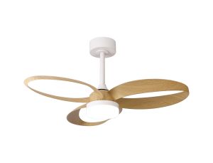 Infinity Fan 92.6cm 24W LED Dimmable Ceiling Light With Built-In 30W DC Reversible Fan, Remote Control 2700-5000K, 1800lm, White/Wood