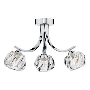Ivy 3 Light G9 Polished Chrome Semi Flush Fitting With Crystal Glass Shades