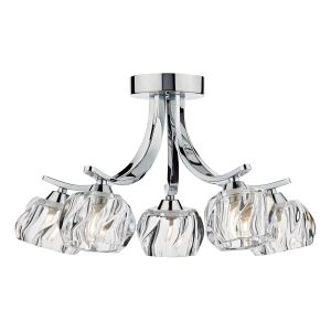 Ivy 5 Light G9 Polished Chrome Semi Flush Fitting With Crystal Glass Shades
