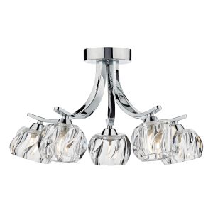 Ivy 5 Light G9 Polished Chrome Semi Flush Fitting With Crystal Glass Shades