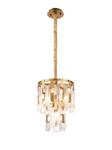 Alban 30cm 2 Tier Round Pendant, 5 x E14, Matt Gold/Clear Glass