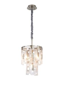 Alban 30cm 2 Tier Round Pendant, 5 x E14, Satin Nickel/Clear Glass
