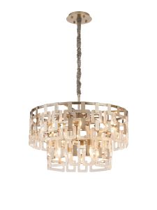 Alban 63cm 2 Tier Round Pendant, 8 + 4 x E14, Satin Nickel/Clear Glass, Item Weight: 17kg