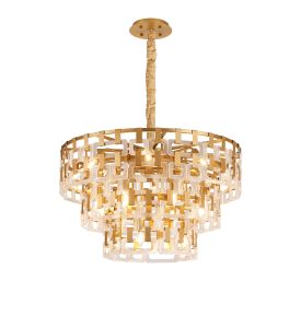 Alban 83cm 3 Tier Round Pendant,8+8+4 x E14, Matt Gold/Clear Glass, Item Weight: 31kg