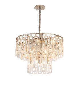 Alban 83cm 3 Tier Round Pendant, 20 x E14, Satin Nickel/Clear Glass, Item Weight: 31kg
