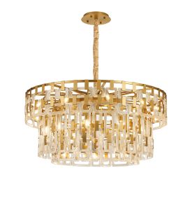 Alban 100cm 3 Tier Round Pendant, 10+10+5 x E14, Matt Gold/Clear Glass, Item Weight: 43kg