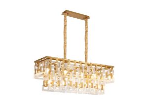 Alban 100x33cm Rectangular Pendant, 14 x E14, Matt Gold/Clear Glass, Item Weight: 24kg