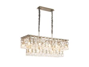Alban 100x33cm Rectangular Pendant, 14 x E14, Satin Nickel/Clear Glass, Item Weight: 24kg