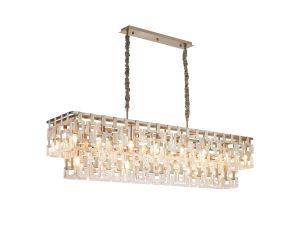 Alban 150x33cm Rectangular Pendant, 20 x E14, Satin Nickel/Clear Glass, Item Weight: 33kg