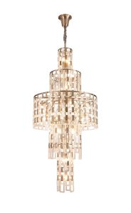 Alban 85cm Round Tall Pendant, 33 x E14, Satin Nickel/Clear Glass Item Weight: 51kg