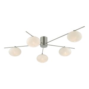 Jasper 5 Light G9 Satin Nickel Semi Flush Fitting With Opal Glass Shades