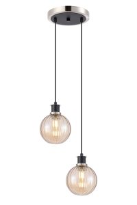 Jestero 20cm 2 Light Pendant, E14 With 15cm Round Segment Glass Shades, Satin Nickel, Amber Plated & Satin Black