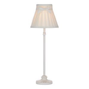 Judy 1 Light E14 Cream Table Lamp With Inline Switch C/W Creasm Linen Pleated Shade With Bow Trim Detail