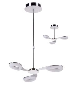 * Juno Telescopic Semi Flush Convertible 3 Light 15W LED 3000K, 1350lm, Satin Aluminium/Frosted Acrylic/Polished Chrome, 3yrs Warranty