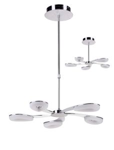 * Juno Telescopic 5 Light 30W LED 3000K, 2700lm, Satin Aluminium/Frosted Acrylic/Polished Chrome, 3yrs Warranty