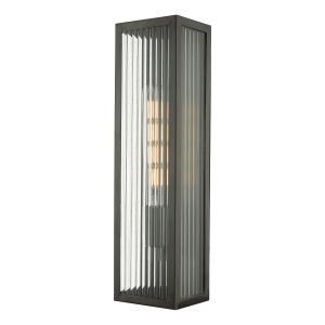 Keegan 1 Light E27 Rubbed Bronze IP44 Bathroom Wall Light With Clear Ribbed Glass