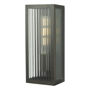 Keegan 1 Light E27 Rubbed Bronze Small IP44 Bathroom Wall Light With Clear Ribbed Glass