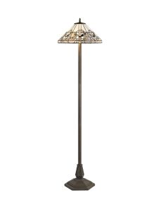 Kiddily 2 Light Octagonal Floor Lamp E27 With 40cm Tiffany Shade, White/Grey/Black/Clear Crystal/Aged Antique Brass
