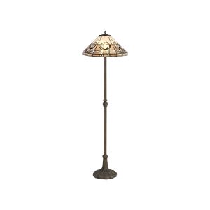 Kiddily 2 Light Leaf Design Floor Lamp E27 With 40cm Tiffany Shade, White/Grey/Black/Clear Crystal/Aged Antique Brass