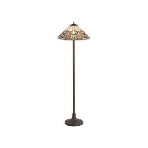 Kiddily 2 Light Stepped Design Floor Lamp E27 With 40cm Tiffany Shade, White/Grey/Black/Clear Crystal/Aged Antique Brass