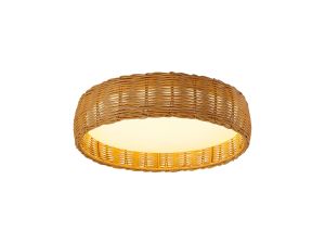 Kilimanjaro 37.5cm 24W LED Ceiling Light, CCT 2700/4000/5000K, 1700lm, Beige Rattan, 5yrs Warranty