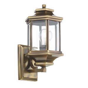 Ladbroke 1 Light E27 Antique Brass Outdoor IP44 Wall Light With Clear Bevelled Glass Panels
