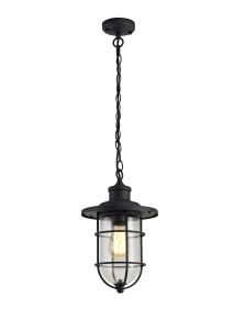 Comevari Pendant, 1 x E27, Black/Gold With Seeded Clear Glass, IP54, 2yrs Warranty