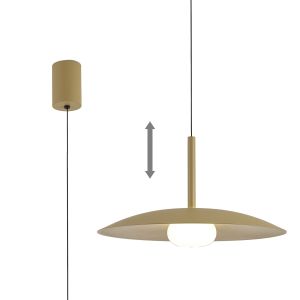 Lidia 40cm Rise And Fall Pendant, 12W LED, 3000K, 1500lm, Matt Gold, 3yrs Warranty
