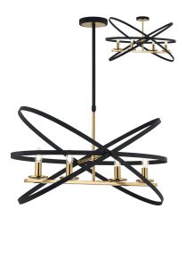 Geona Adjustable Rings Pendant/Semi Ceiling, 4 x E14, Gold/Black