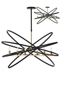 Geona Adjustable Rings Pendant/Semi Ceiling Oval, 6 x E14, Gold/Black