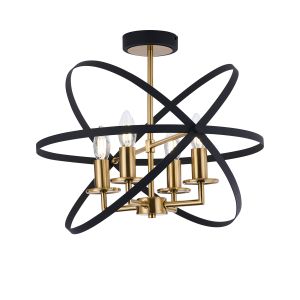 Geona 46cm Adjustable Rings Semi Flush, 4 x E14, Gold/Black