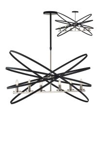 Geona Adjustable Rings Pendant/Semi Ceiling Oval, 6 x E14, Satin Nickel/Anthracite