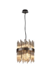 Cucine 26cm Glass Rod Pendant Round, 6 Light G9, Black Chrome/Cognac