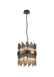 Cucine 26cm Glass Rod Pendant Round, 6 Light G9, Black Chrome/Smoke