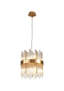 Cucine 26cm Glass Rod Pendant Round, 6 Light G9, Brass/Clear
