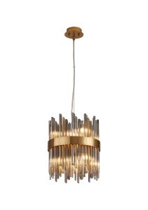 Cucine 26cm Glass Rod Pendant Round, 6 Light G9, Brass/Smoke