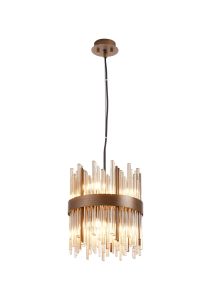 Cucine 26cm Glass Rod Pendant Round, 6 Light G9, Painted Matt Bronze/Cognac