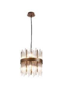 Cucine 26cm Glass Rod Pendant Round, 6 Light G9, Painted Matt Bronze/Clear