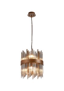 Cucine 26cm Glass Rod Pendant Round, 6 Light G9, Painted Matt Bronze/Smoke