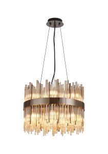 Cucine 40cm Glass Rod Pendant Round, 12 Light G9, Black Chrome/Cognac