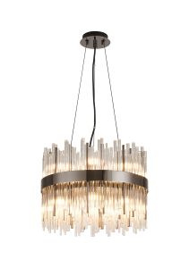 Cucine 40cm Glass Rod Pendant Round, 12 Light G9, Black Chrome/Clear