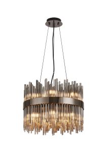 Cucine 40cm Glass Rod Pendant Round, 12 Light G9, Black Chrome/Smoke