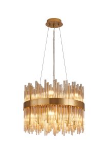 Cucine 40cm Glass Rod Pendant Round, 12 Light G9, Brass/Cognac
