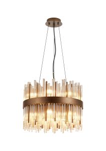 Cucine 40cm Glass Rod Pendant Round, 12 Light G9, Painted Matt Bronze/Cognac