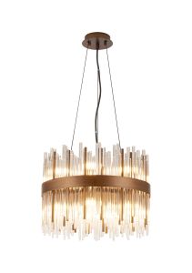 Cucine 40cm Glass Rod Pendant Round, 12 Light G9, Painted Matt Bronze/Clear