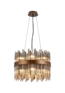 Cucine 40cm Glass Rod Pendant Round, 12 Light G9, Painted Matt Bronze/Smoke