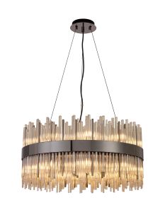 Cucine 60cm Glass Rod Pendant Round, 18 Light G9, Black Chrome/Cognac Item Weight: 19kg